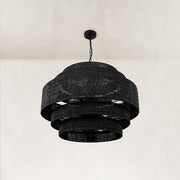 Natural Rattan Drum Chandelier in Matte Black - alternate angle