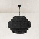 Natural Rattan Drum Chandelier in Matte Black - complete fixture