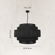 Natural Rattan Drum Chandelier in Matte Black - dimension diagram