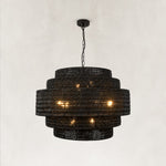 Natural Rattan Drum Chandelier in Matte Black - material detail