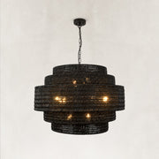 Natural Rattan Drum Chandelier in Matte Black - material detail