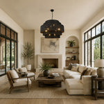 Natural Rattan Drum Chandelier in Matte Black - room setting
