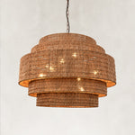 Natural Rattan Drum Chandelier in Natural Brown - alternate angle