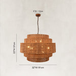 Natural Rattan Drum Chandelier in Natural Brown - dimension diagram