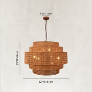 Natural Rattan Drum Chandelier in Natural Brown - dimension diagram