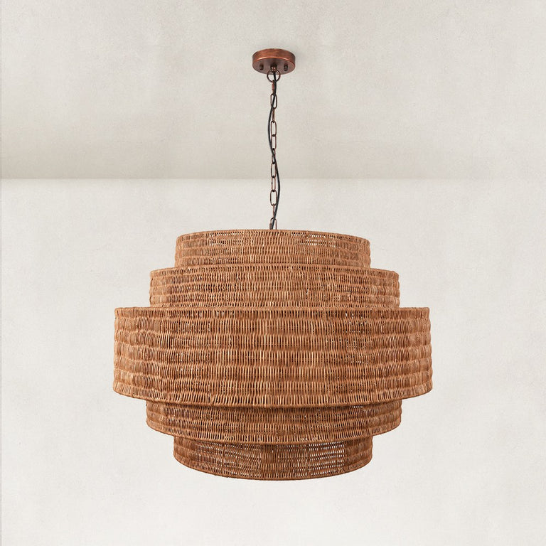 Natural Rattan Drum Chandelier in Natural Brown - material detail