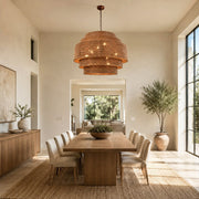 Natural Rattan Drum Chandelier in Natural Brown - room setting