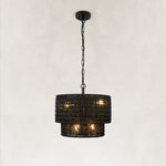Natural Rattan Flush Mount Ceiling Light in Matte Black - alternate angle