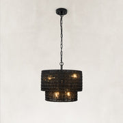 Natural Rattan Flush Mount Ceiling Light in Matte Black - alternate angle