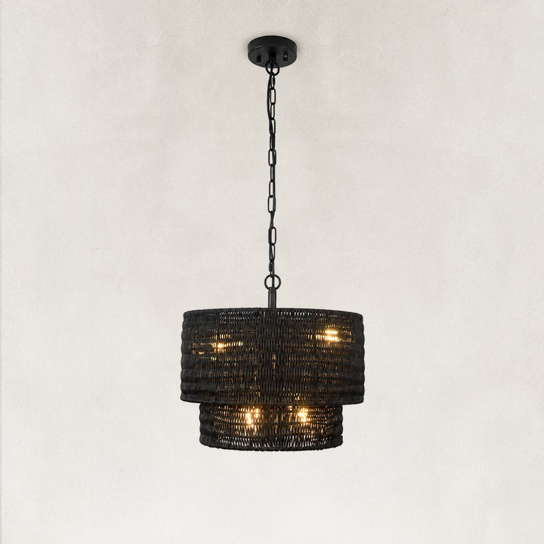 Natural Rattan Flush Mount Ceiling Light in Matte Black - alternate angle