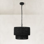 Natural Rattan Flush Mount Ceiling Light in Matte Black - complete fixture