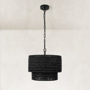 Natural Rattan Flush Mount Ceiling Light in Matte Black - complete fixture