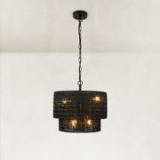 Natural Rattan Flush Mount Ceiling Light in Matte Black - detail view