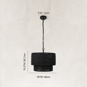Natural Rattan Flush Mount Ceiling Light in Matte Black - dimension diagram