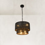 Natural Rattan Flush Mount Ceiling Light in Matte Black - material detail