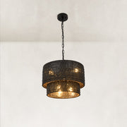 Natural Rattan Flush Mount Ceiling Light in Matte Black - material detail