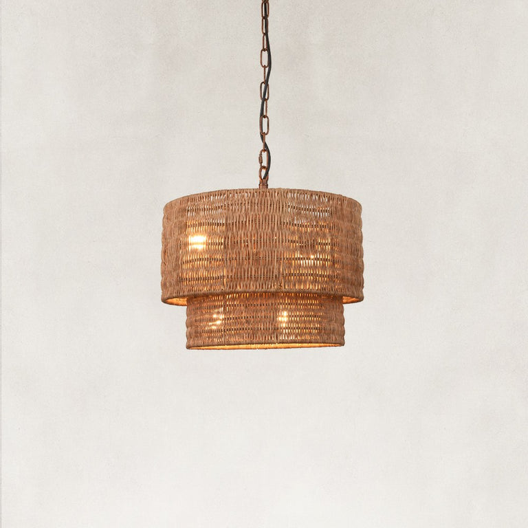 Natural Rattan Flush Mount Ceiling Light in Natural Brown - alternate angle