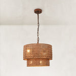 Natural Rattan Flush Mount Ceiling Light in Natural Brown - detail view