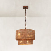 Natural Rattan Flush Mount Ceiling Light in Natural Brown - detail view