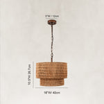 Natural Rattan Flush Mount Ceiling Light in Natural Brown - dimension diagram