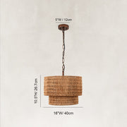 Natural Rattan Flush Mount Ceiling Light in Natural Brown - dimension diagram