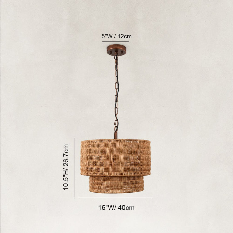 Natural Rattan Flush Mount Ceiling Light in Natural Brown - dimension diagram