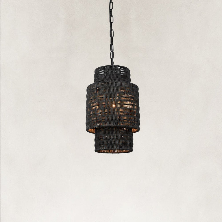 Natural Rattan Mini Pendant Light in Matte Black - alternate angle