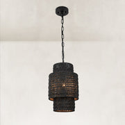 Natural Rattan Mini Pendant Light in Matte Black - complete fixture