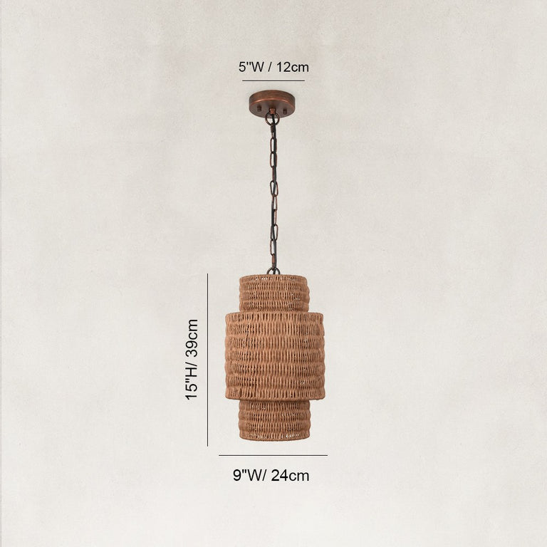 Natural Rattan Mini Pendant Light in Natural Brown - dimension diagram