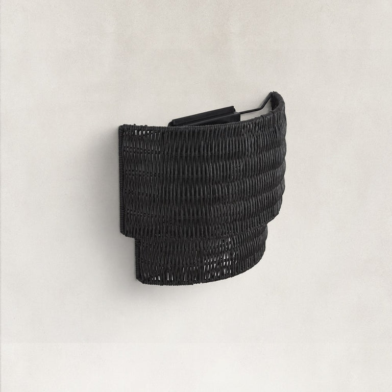 Natural Rattan Wall Sconce in Matte Black - alternate angle
