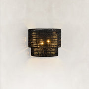 Natural Rattan Wall Sconce in Matte Black - complete fixture
