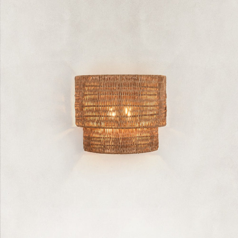Natural Rattan Wall Sconce in Natural Brown - complete fixture