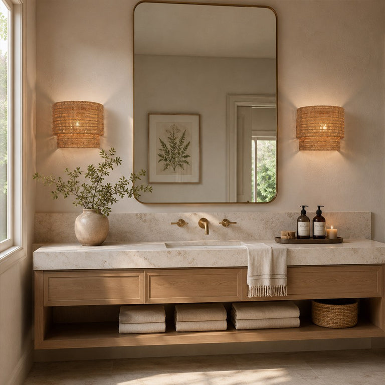 Natural Rattan Wall Sconce in Natural Brown - room setting