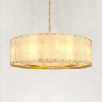 Illuminated natural stone single-tier drum chandelier with brass finish