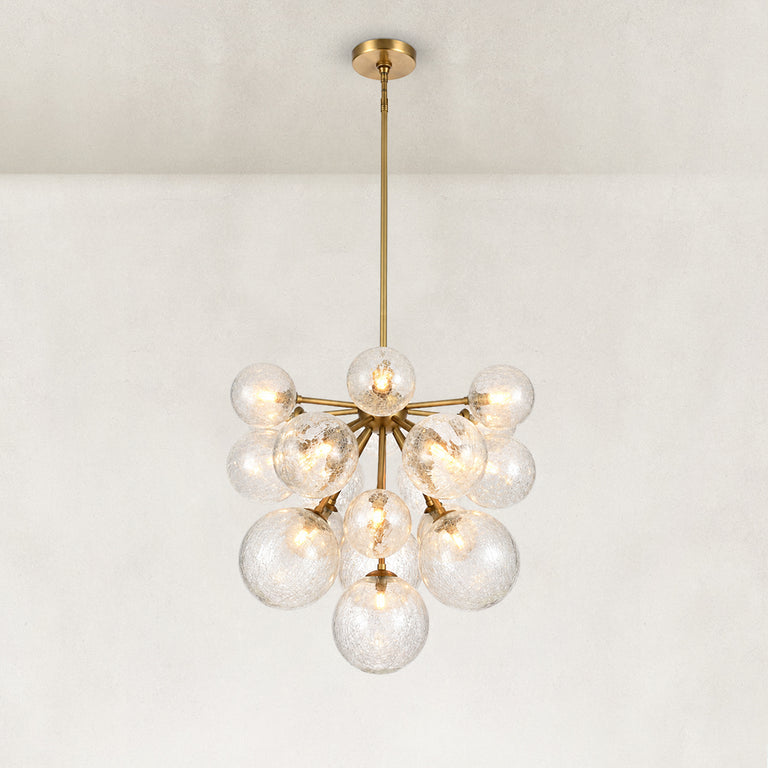 Nineteen-Light Glass Globe Chandelier 24" complete brass-tone fixture view