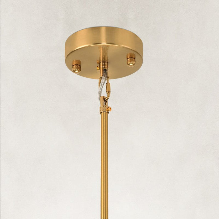 Gold-tone canopy, rod and hanging connection detail.