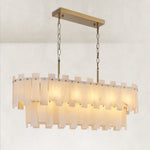 Complete illuminated oblique fixture with twin suspension and rectangular canopy.