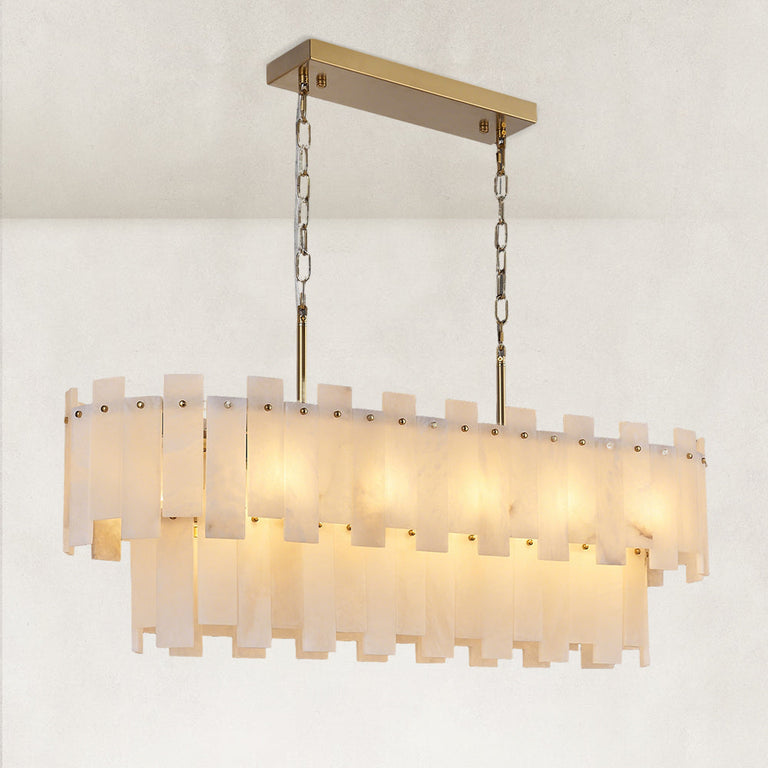 Complete illuminated oblique fixture with twin suspension and rectangular canopy.