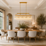 Gold-tone oval crystal chandelier, front dining room.
