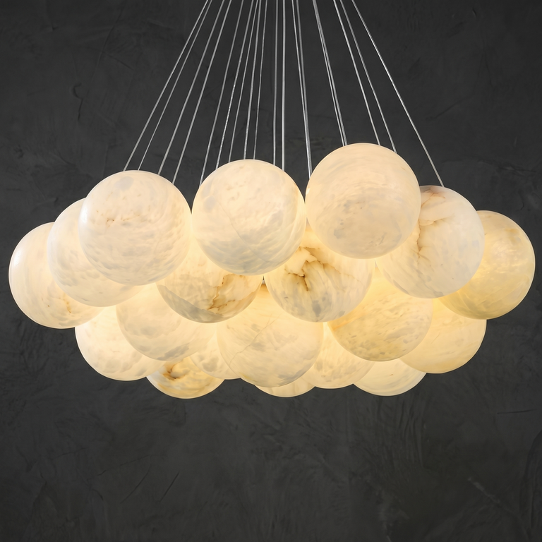 Orla Cluster Alabaster Ball Pendant Light by Dalmivik, complete fixture view