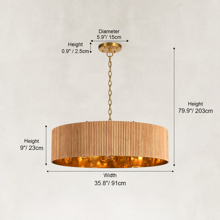 Dimensions of the oak ribbed drum chandelier