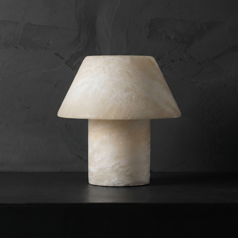 Pearl Modern Alabaster Table Lamp Mushroom by Dalmivik, complete fixture view
