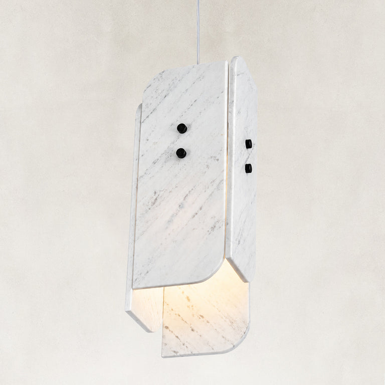 Product detail of Offset White Marble Blade Pendant against a neutral background