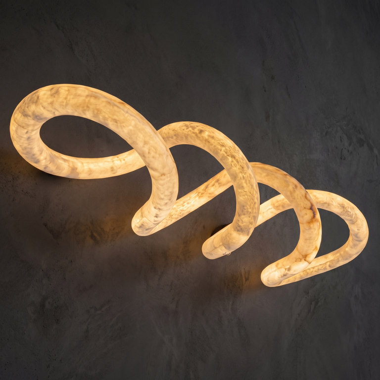 Anello Alabaster Spiral Chandelier Lighting by Dalmivik, complete fixture view