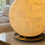 Orbita Alabaster Sphere Table Lamp 11.8" by Dalmivik, stone and metal close view