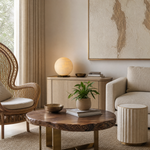 Orbita Alabaster Sphere Table Lamp 11.8" by Dalmivik, furnished room or product detail view