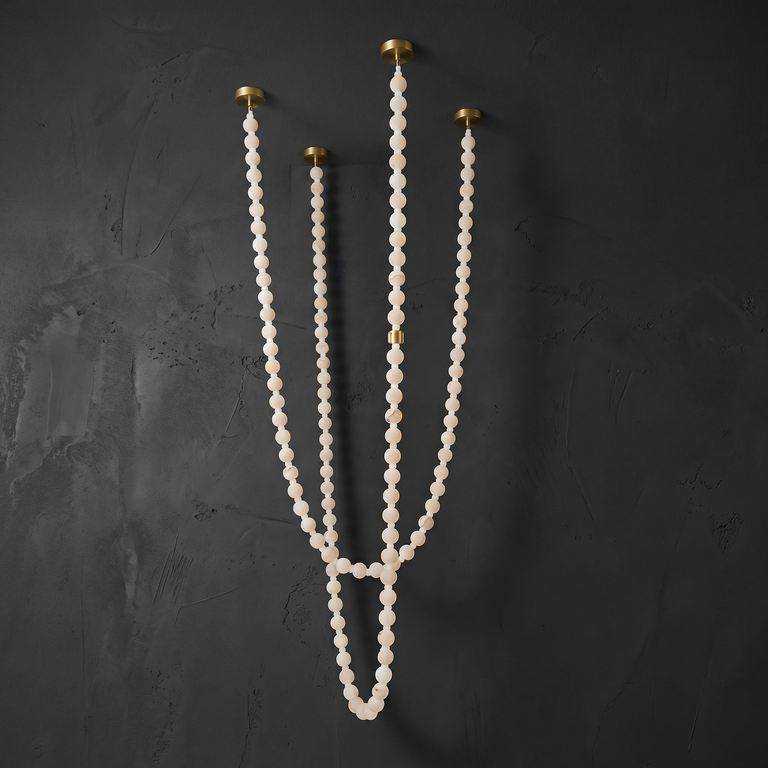 Orbita Modern Alabaster Pearl Chain Chandelier by Dalmivik, complete fixture view