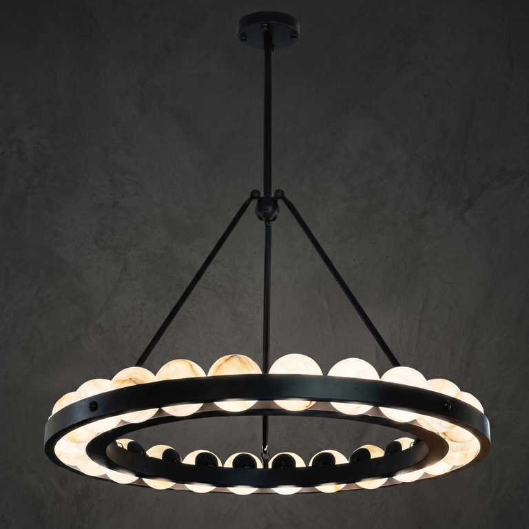 Orbita Modern Alabaster Round Chandelier by Dalmivik, complete fixture view