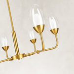 Gold-tone glass chandelier, six-light arm and glass.