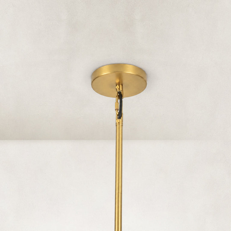 Gold-tone glass chandelier, six-light canopy and stem.
